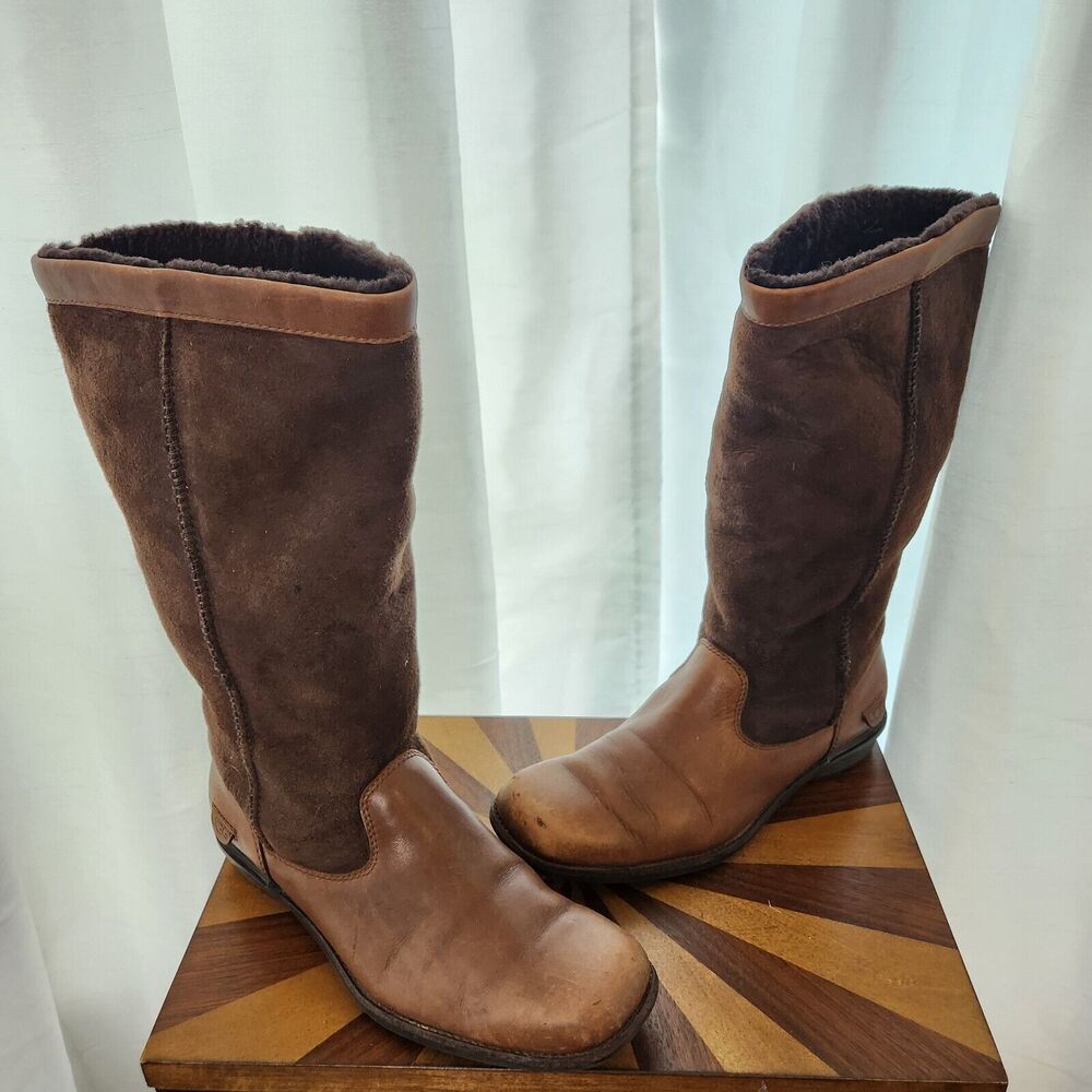 UGG Boots Womens Size 9 Brown Brookfield Sherpa Lined Tall Boots Leather